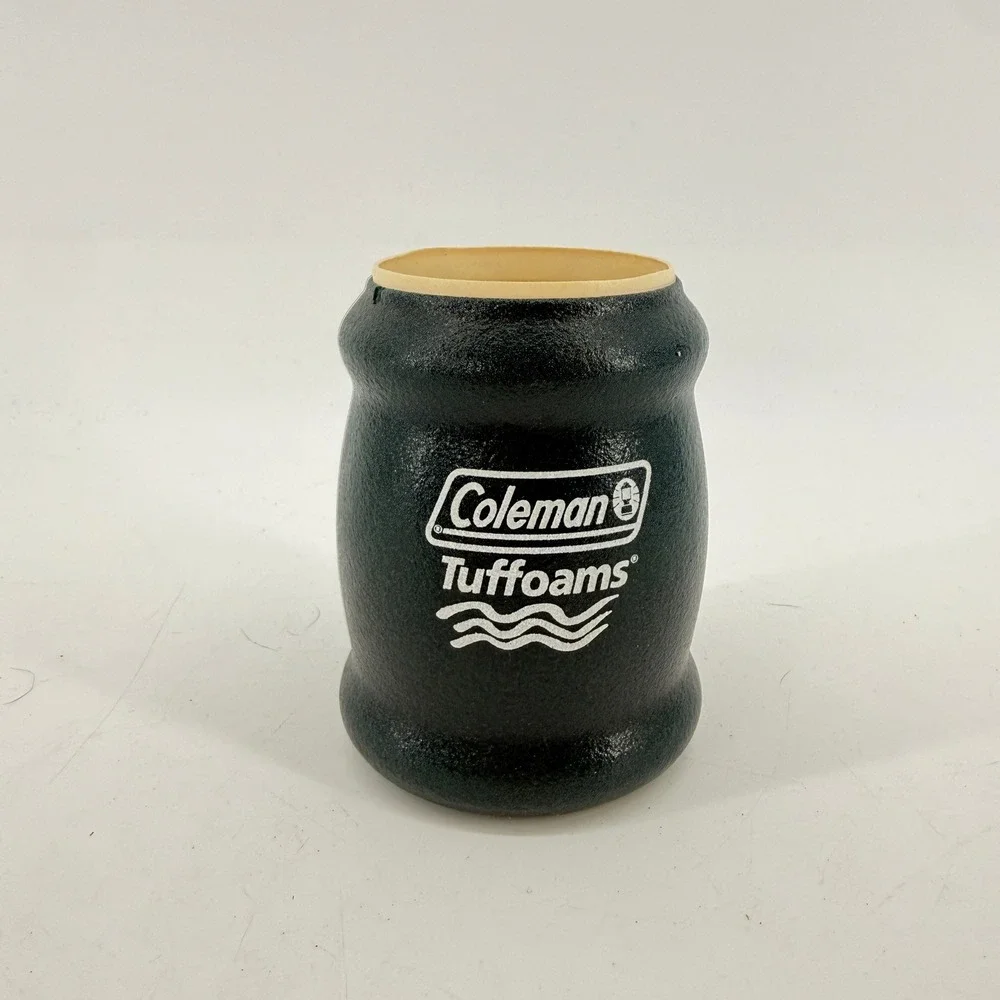 Coleman Tuffoams Can Cooler Green Vintage Barrel Foam Koozie New Condition